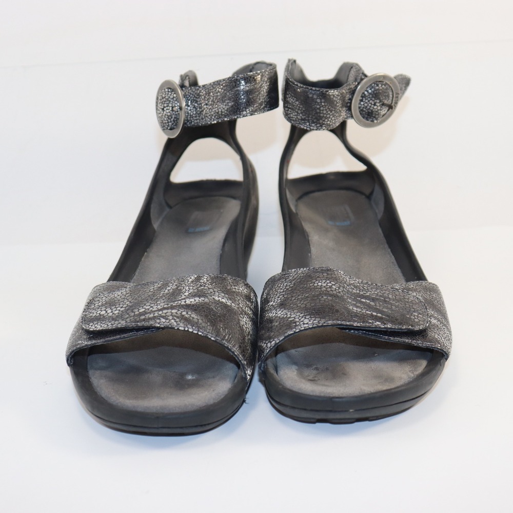 Wolky Jewel Wedge Sandals Women 41 Black Silver Metallic Leather Good Condition - Picture 3 of 6
